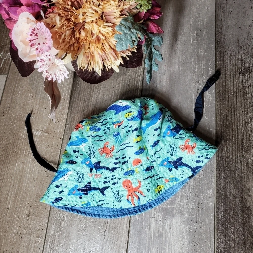Cat & Jack Nautical Blue Reversible Bucket Hat Baby Toddler EUC